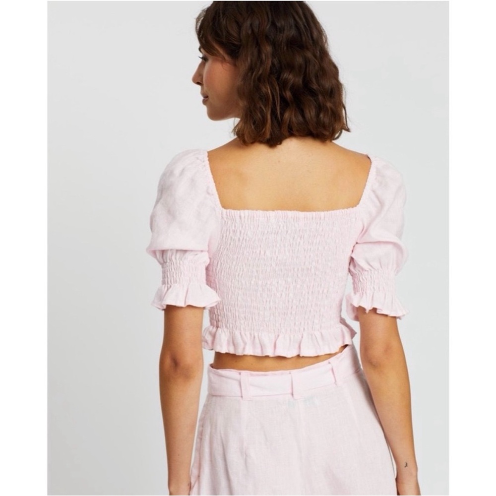 Faithfull The Brand Lenora Top in Plain Ice Pink Size Small Size 4 Puff Sleeve - Picture 5 of 6